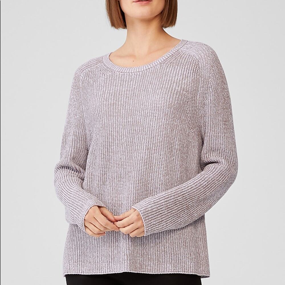 EILEEN FISHER PERUVIAN ORGANIC COTTON BLEND CREW NECK LIGHT BARLEY SWEATER